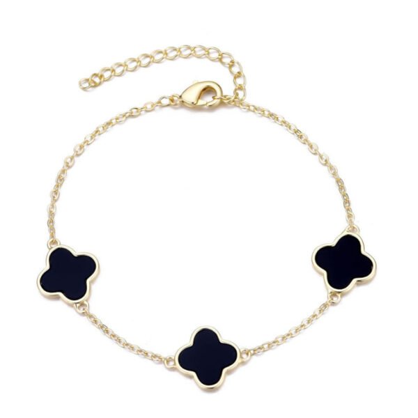 ADORNIA 14k Yellow Gold Plated Black Clover Station Bracelet