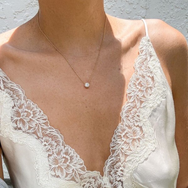 ADORNIA Swarovski Crystal Halo Necklace - Yellow Gold