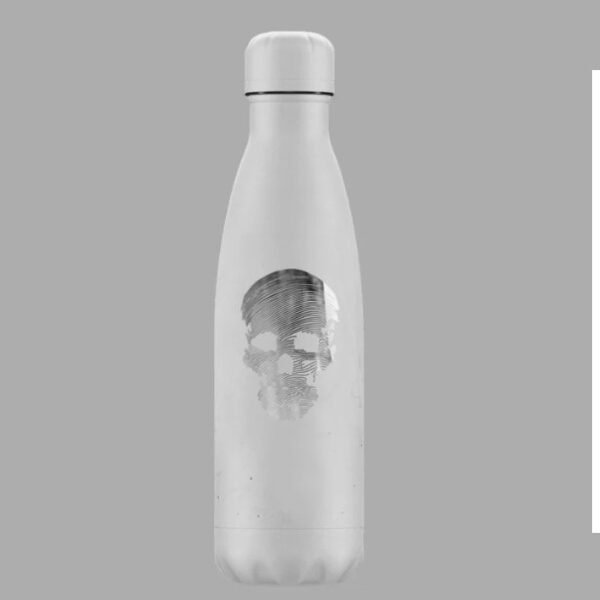 BLVCK Whte Skull Water Bottle, 500ml Stainless Steel, Matte White