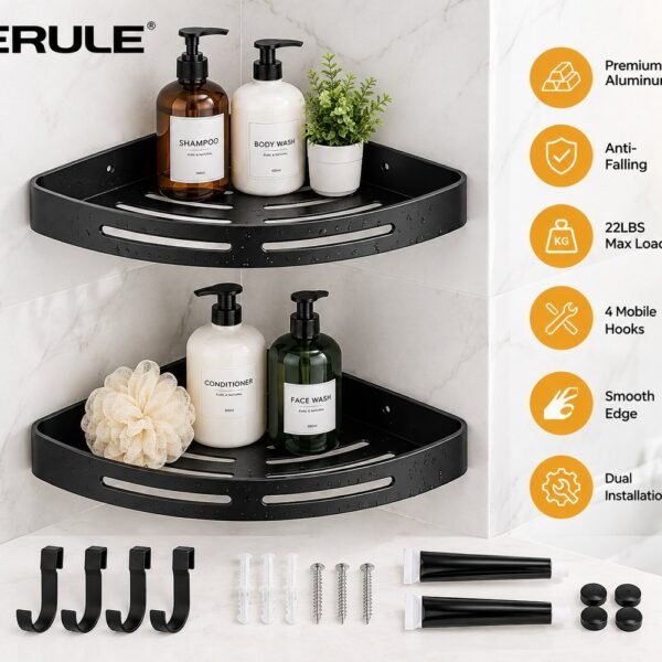 ERULE Corner Shower Caddy Shelves (2-Pack), Black