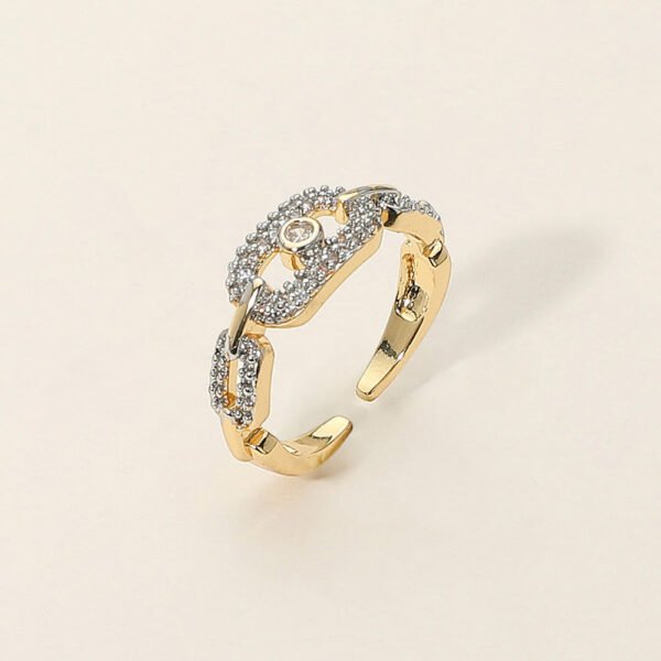 FASHNZFAB Secret Box 14K Gold Dipped Stone Paved Link Industrial Chain Design Adjustable Ring
