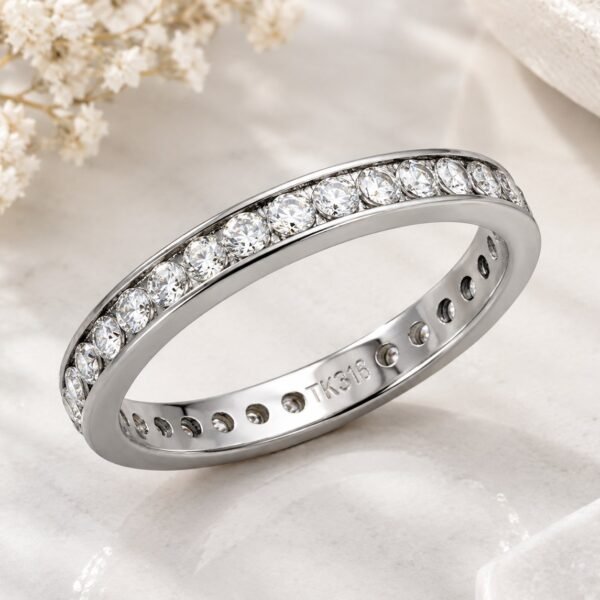 High Polished (No Plating) Stainless Steel Ring With AAA Grade CZ In Clear