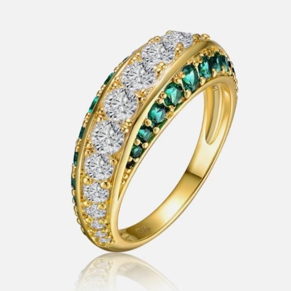 GENEVIVE Sterling Silver 14K Gold Plated with Colored Cubic Zirconia Cocktail Ring