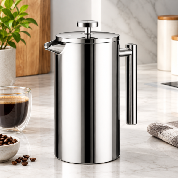Minimal French Press 1500 Ml Classic stainless steel coffee maker, silver